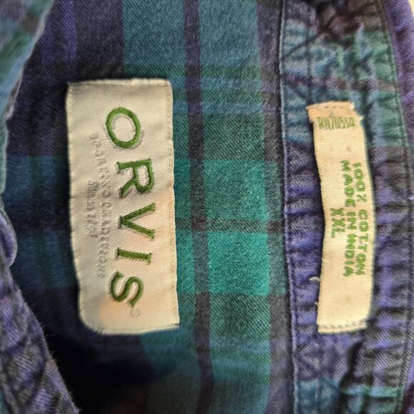 Orvis Shirt Mens 2XL Blue Green Button Down Tartan Plaid Outdoors Casual Preppy - Picture 7 of 8